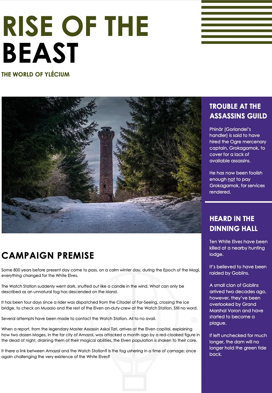 Player Breifing note long character sheet download for role playing games