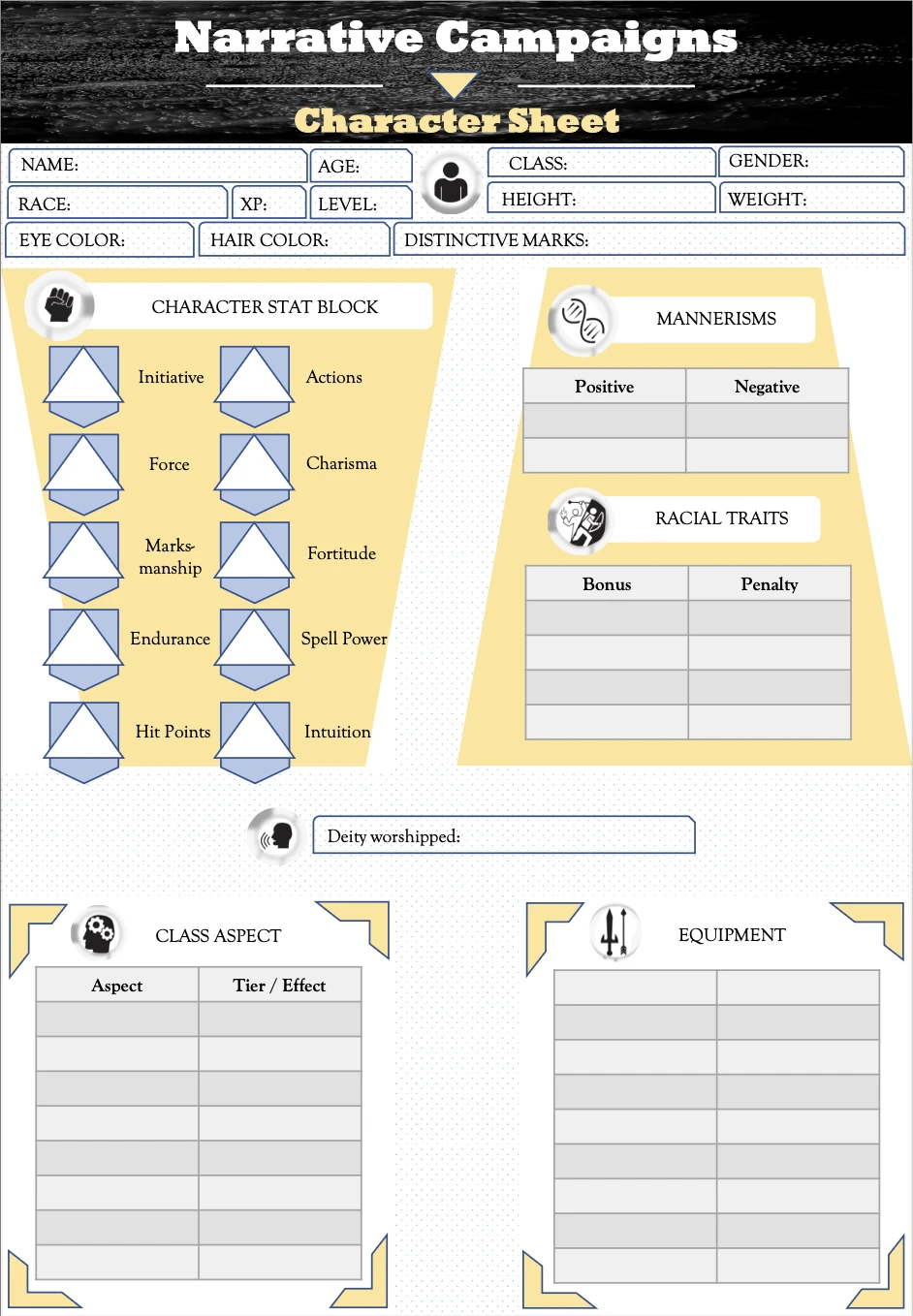 character sheet narrative character sheet download for role playing games